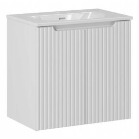 Szafka z umywalką łazienkowa Furnidea 60 cm wisząca biała ryflowane fronty Nova White 2 drzwi 1 szt.