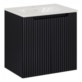 Szafka z umywalką łazienkowa Furnidea 60 cm wisząca czarna ryflowane fronty Nova Black 2 drzwi 1 szt.