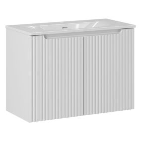 Szafka z umywalką łazienkowa Furnidea 80 cm wisząca biała ryflowane fronty Nova White 2 drzwi 1 szt.