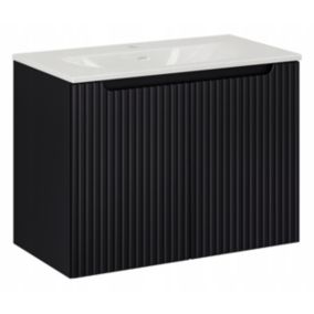 Szafka z umywalką łazienkowa Furnidea 80 cm wisząca czarna ryflowane fronty Nova Black 2 drzwi 1 szt.
