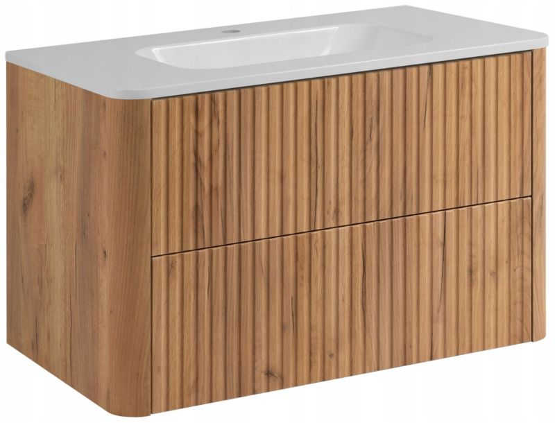 Szafka z umywalką Furnidea 80 cm dąb Craft złoty LINEA 1 szt.