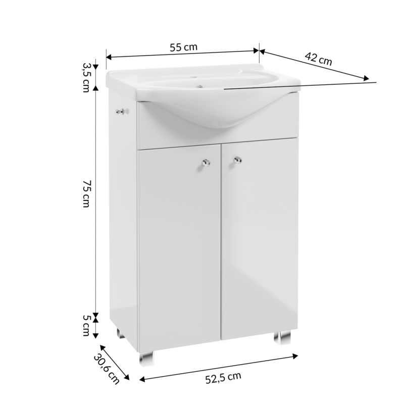 Szafka z umywalką Pat 55 cm biały połysk