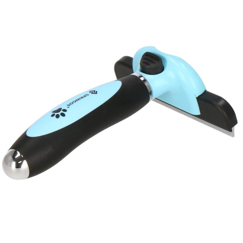 Szczotka do czyszczenia z sierści Springos szczotka samoczyszczące ostrze 10 cm niebiesko-czarna 1 szt.