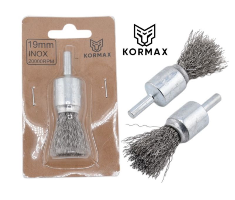 Szczotka druciana na trzpieniu 19mm INOX do metalu Kormax 20.000 obr/min  (HY9273-19MM-20-I) - 1 szt.