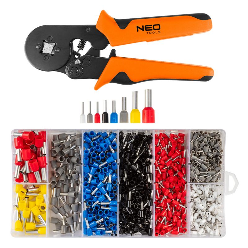 Szczypce do zaciskania końcówek NEO TOOLS 205 mm + 1200 tulejek 1 kpl
