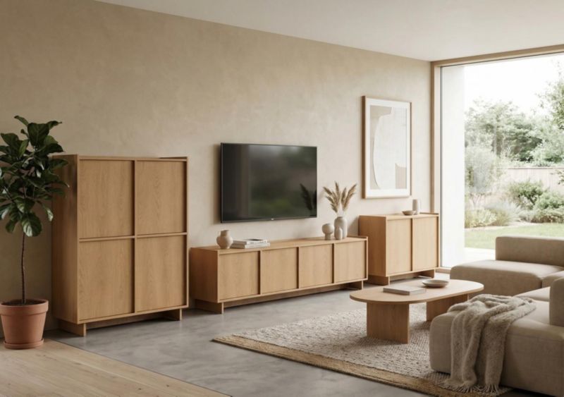 Szeroka Szafka RTV SUNA 195 cm Dąb Karmel Duża Komoda pod TV w Stylu ...