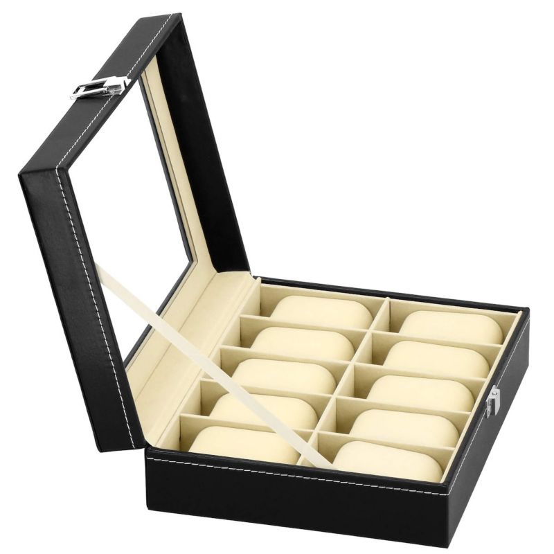 Szkatułka na zegarki Springos 25x20x8 cm z 10 przegródkami ekoskóra czarno-kremowa 1 szt.
