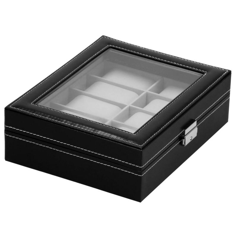 Szkatułka na zegarki Springos 25x20x8 cm z przegródkami i okienkiem czarno-szary, ekoskóra 1 szt.