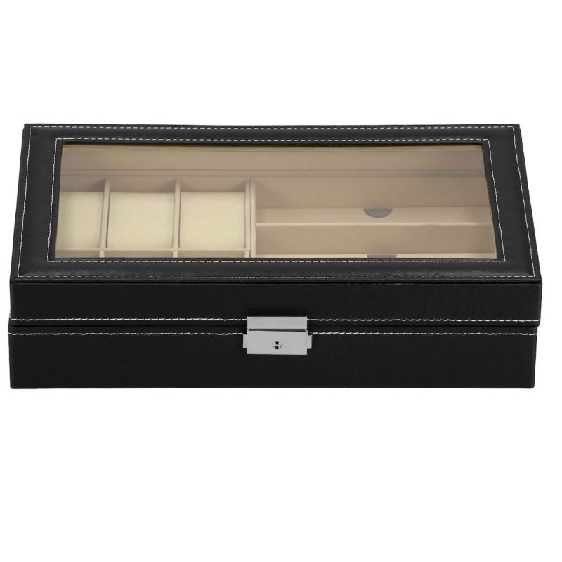 Szkatułka na zegarki Springos 30x20x8cm z przegródkami i lusterkiem czarno-kremowy ekoskóra 1 szt.