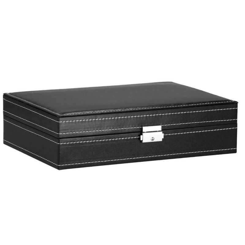 Szkatułka na zegarki Springos 33x20x9cm z przegródkami i lusterkiem czarna, ekoskóra 1 szt.
