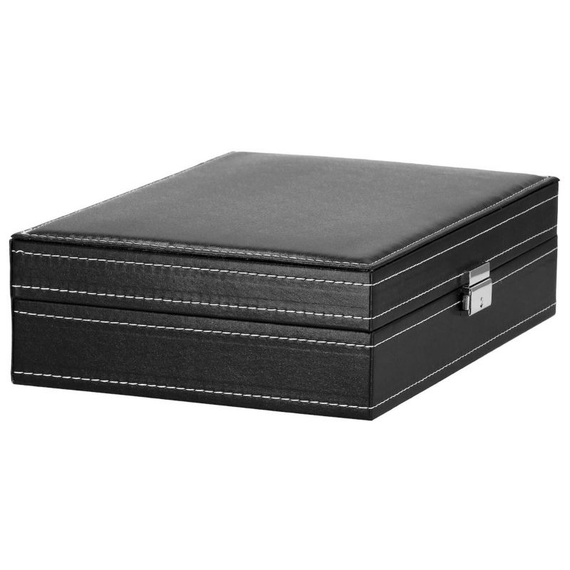 Szkatułka na zegarki Springos 33x20x9cm z przegródkami i lusterkiem czarna, ekoskóra 1 szt.