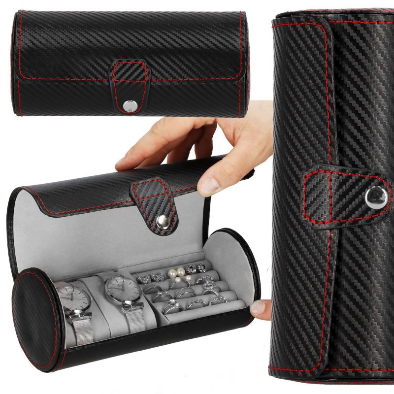 Szkatułka na zegarki Springos carbon z 2 przegródkami czarna 1 szt.
