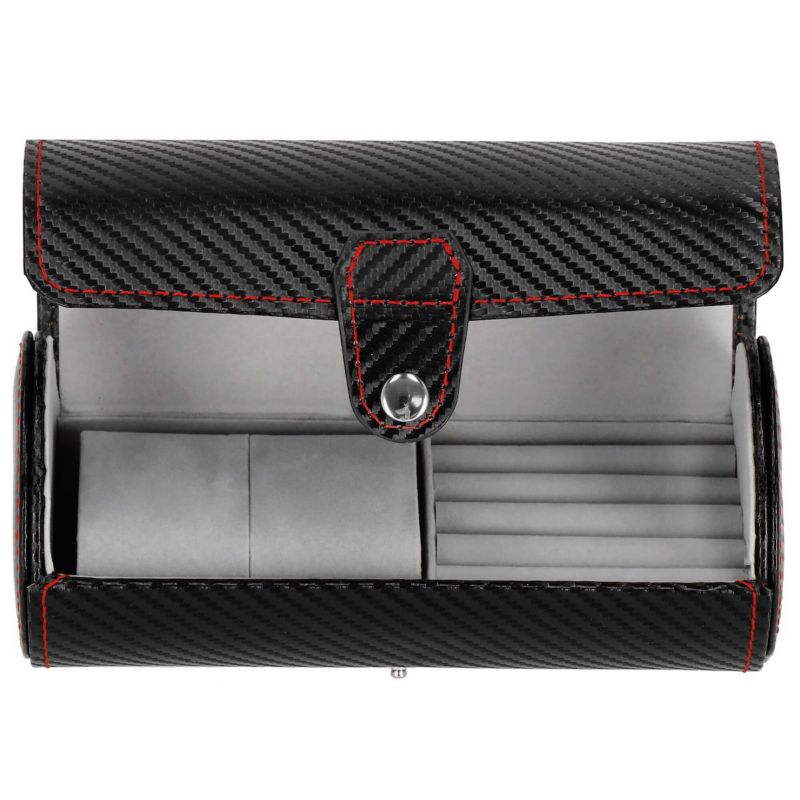 Szkatułka na zegarki Springos carbon z 2 przegródkami czarna 1 szt.