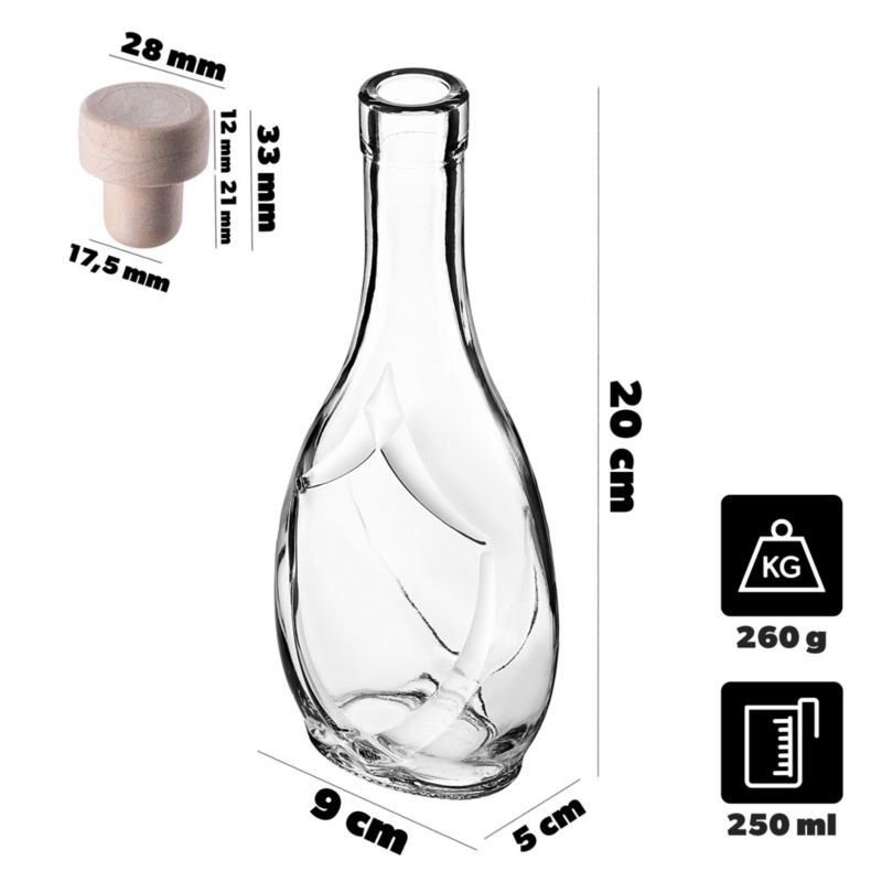 Szklana butelka na nalewkę z korkiem syntetycznym 250ml,1 szt.