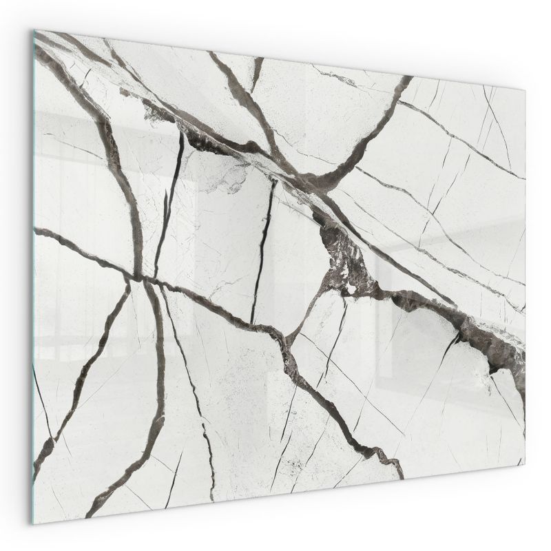 Szklana Podkładka Pod Kominek Prostokąt Wallfluent 80x60 cm Marmurowe żyłki 1 szt.