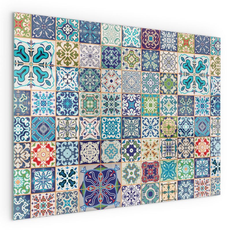 Szklana Podkładka Pod Kominek Prostokąt Wallfluent 80x60 cm Mozaikowy wzór na kafelkach 1 szt.