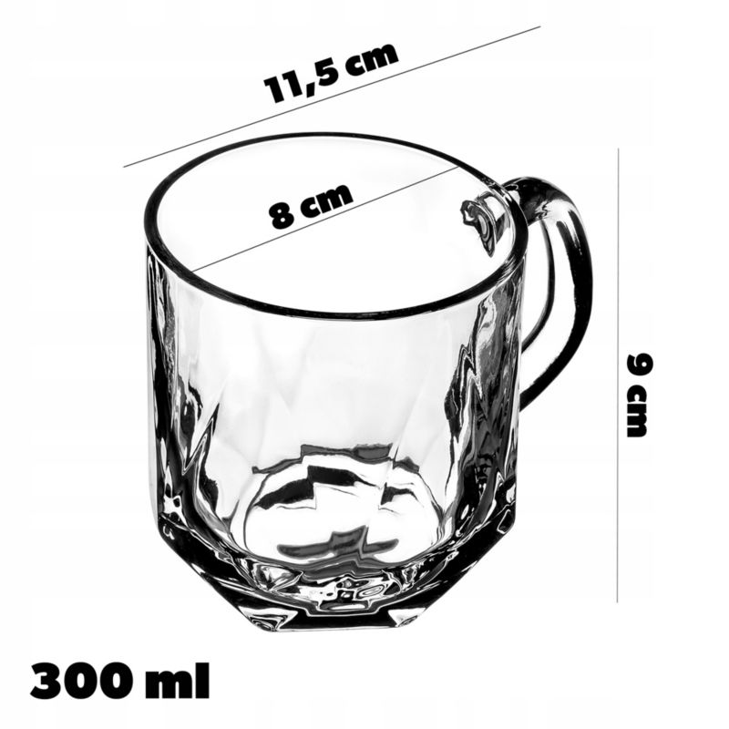 Szklanki KADAX 300ml Do Kawy Herbaty Napojów Szklanka Z Uchem Zestaw 4 szt.