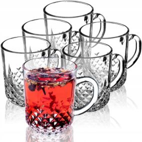 Szklanki KADAX Do Herbaty Kawy 230ml Napojów Zestaw Szklanek Z Uchem 6 szt.