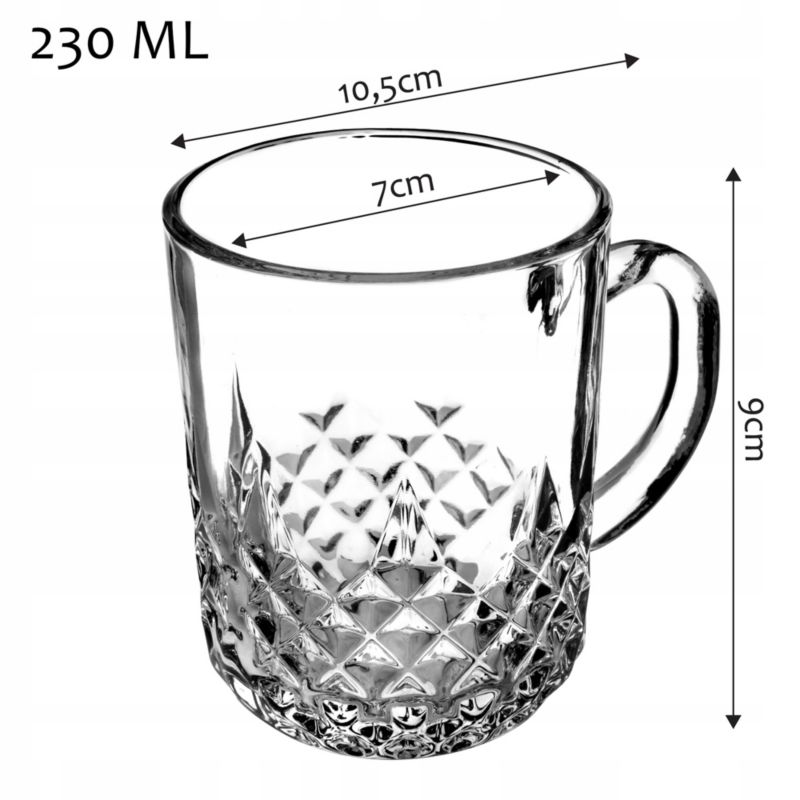 Szklanki KADAX Do Herbaty Kawy 230ml Napojów Zestaw Szklanek Z Uchem 6 szt.