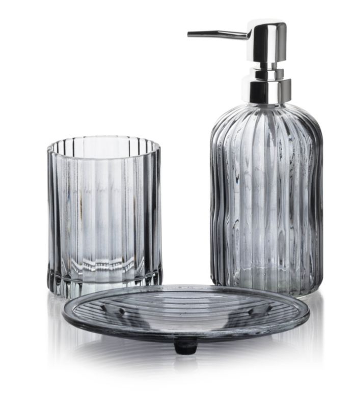 Szklany komplet łazienkowy BATHLAB ARI 400 ml szary 3 el.