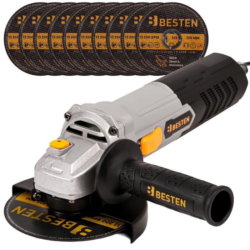 Szlifierka kątowa BESTEN BE0002903 850 W 125 mm 11000 obr./min z zestawem 10 tarcz 1 szt.