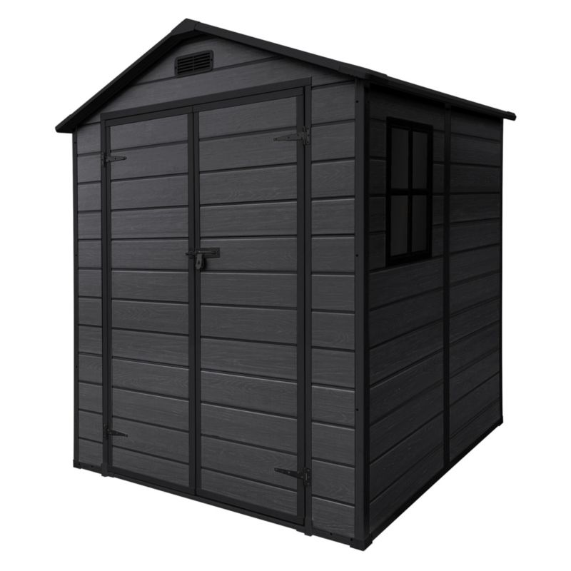Szopa ogrodowa ECD Germany plastikowa z podłogą i dachem dwuspadowym 151x182x220 cm pojemność 5m3 ciemnoszara drzwi podwójne 1 szt