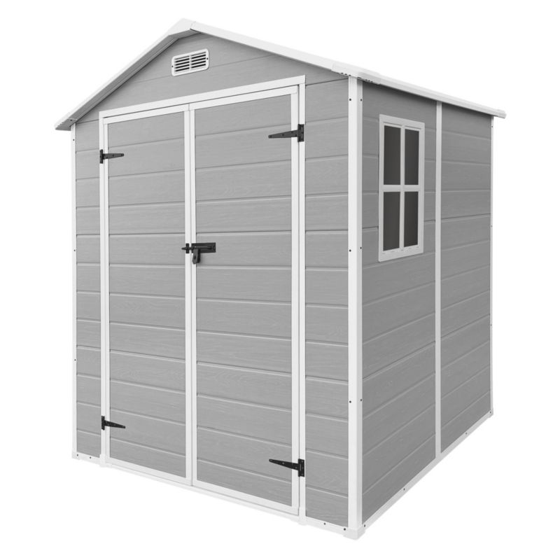 Szopa ogrodowa ECD Germany plastikowa z podłogą i dachem dwuspadowym 151x182x220 cm pojemność 5m3 Jasnoszary drzwi podwójne 1 szt