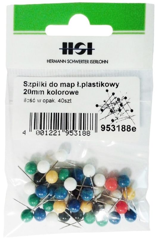 Szpilki do map 20 mm kolorowe 40 szt.