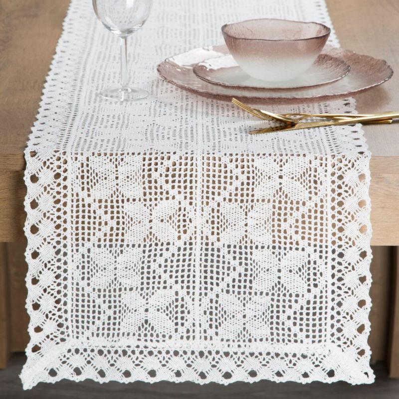 Szydełkowy bieżnik MARTHA Eurofirany 40 x 180 cm biały ażurowy w stylu boho 1 szt.
