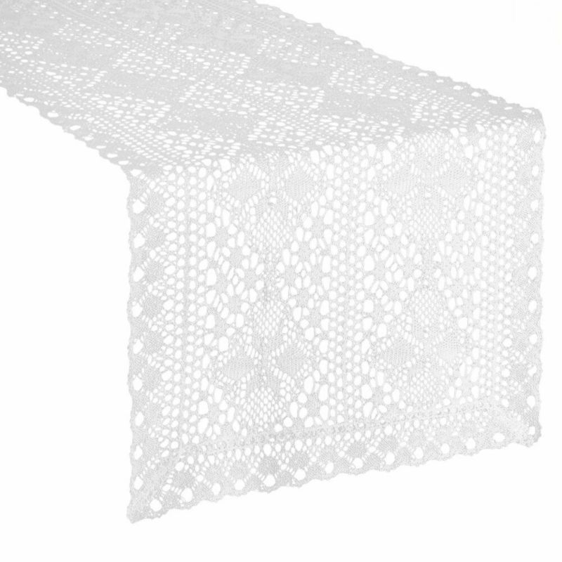 Szydełkowy bieżnik MARY Eurofirany 40 x 140 cm biały ażurowy w stylu boho 1 szt.