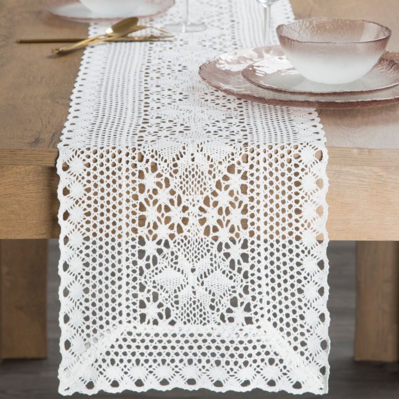 Szydełkowy bieżnik MEGGY Eurofirany 32 x 180 cm biały ażurowy w stylu boho 1 szt.