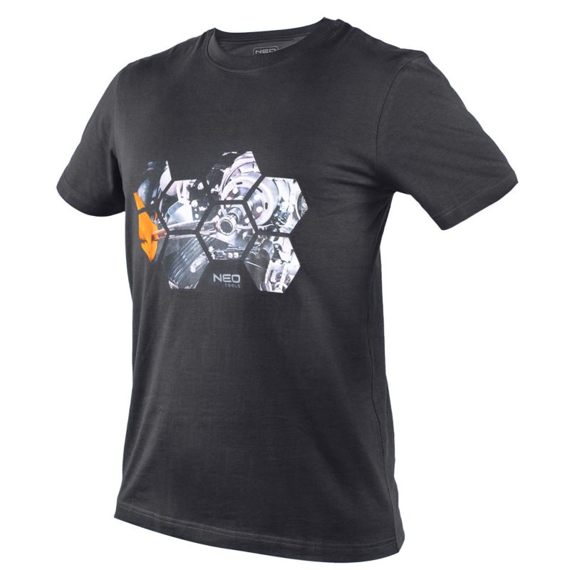 T-shirt NEO TOOLS z nadrukiem: warsztat, rozmiar L, 1 szt