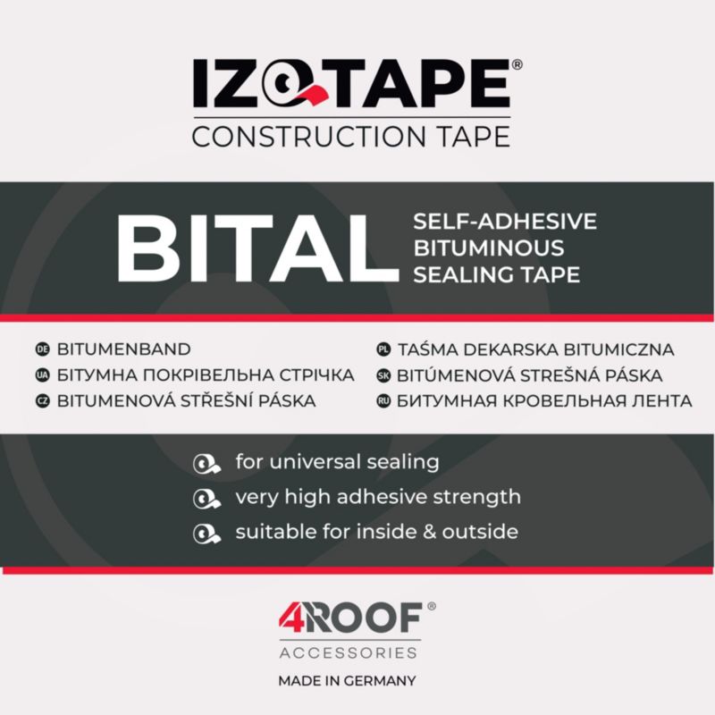 Taśma bitumiczna dekarska 4ROOF IZOTAPE BITAL 100mm 10m x 2 rolki-20mb kolor grafitowy super elastyczna uszczelniająca 1kpl.