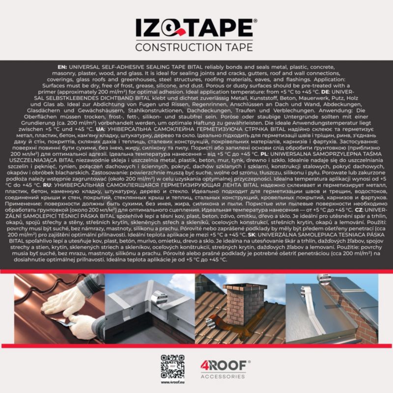 Taśma bitumiczna dekarska 4ROOF IZOTAPE BITAL 100mm 10m x 2 rolki-20mb kolor grafitowy super elastyczna uszczelniająca 1kpl.