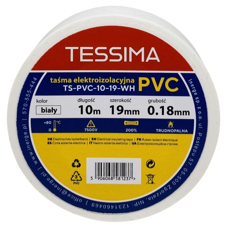 Taśma elektroizolacyjna 10m 19mm 0.18mm biała TESSIMA 1 szt.