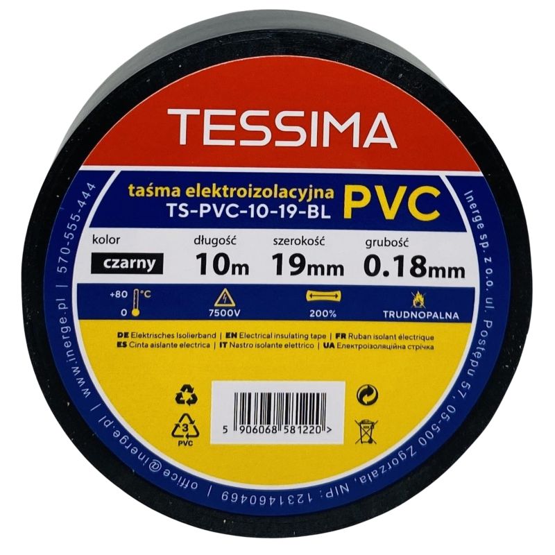 Taśma elektroizolacyjna 10m 19mm 0.18mm czarny TESSIMA 1 szt.