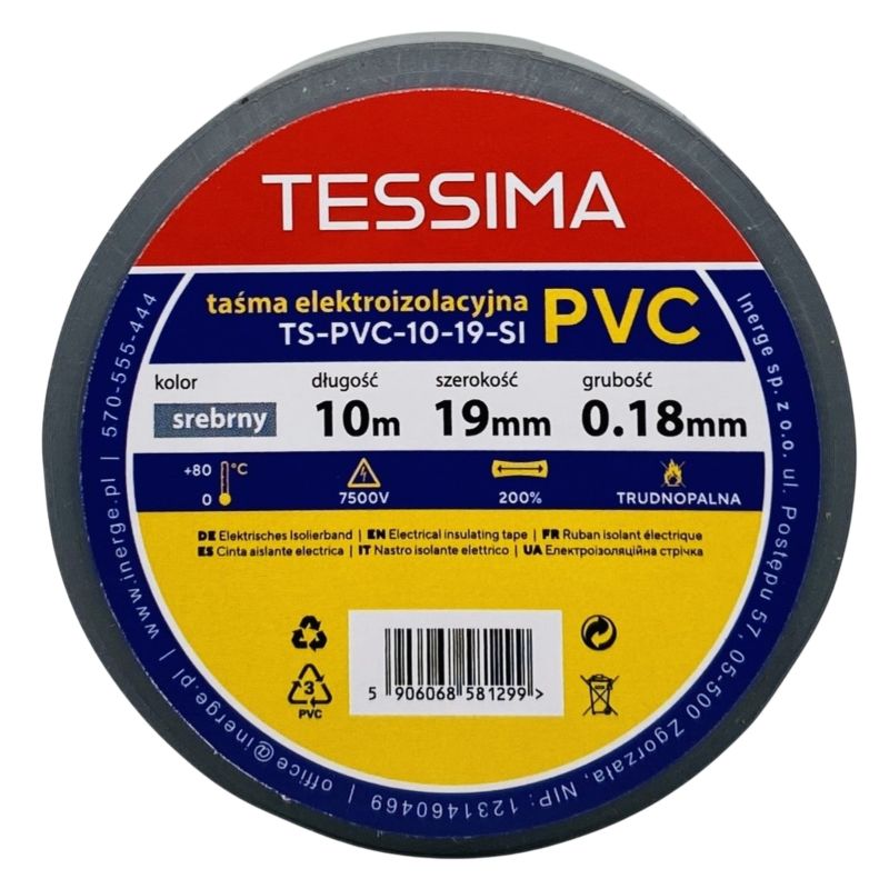 Taśma elektroizolacyjna 10m 19mm 0.18mm srebrna TESSIMA 1 szt.