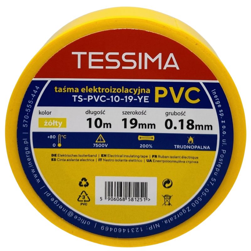 Taśma elektroizolacyjna 10m 19mm 0.18mm żółta TESSIMA 1 szt.