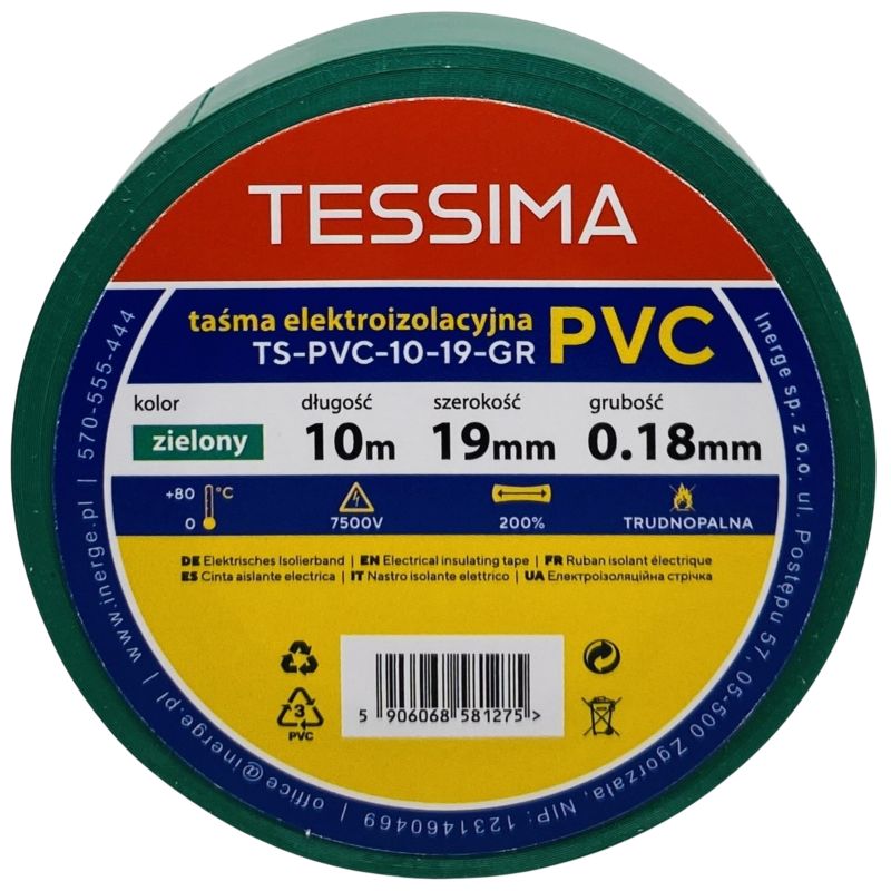 Taśma elektroizolacyjna 10m 19mm 0.18mm zielona TESSIMA 1 szt.