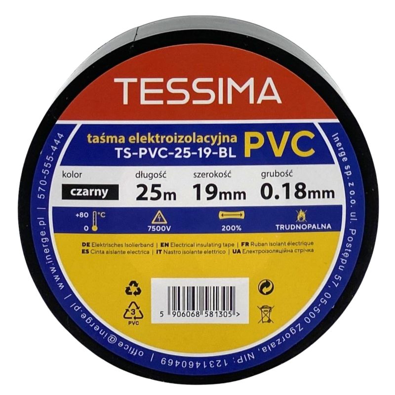 Taśma elektroizolacyjna 25m 19mm 0.18mm czarna TESSIMA 1 szt.