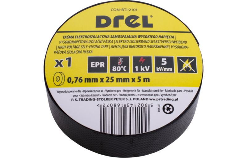 Taśma izolacyjna Drel PVC czarna 25 mm x 5 m naprawa, izolacja, oznaczanie kabli i przewodów, 1 szt.