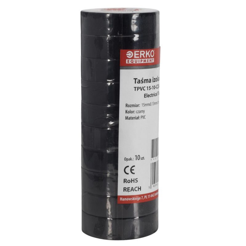 Taśma izolacyjna ERKO 15 mm x 10 m czarna 10 szt.