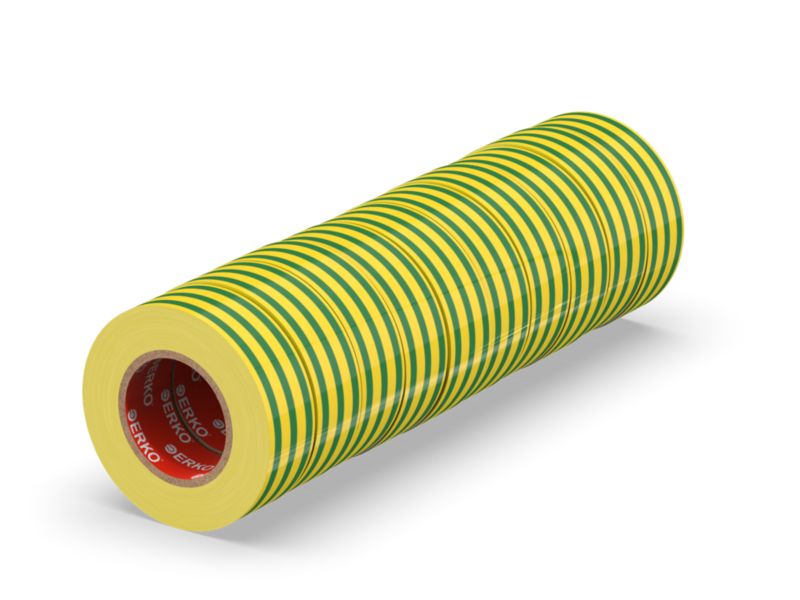 Taśma izolacyjna ERKO 15 mm x 10 m żółtozielona 10 szt.