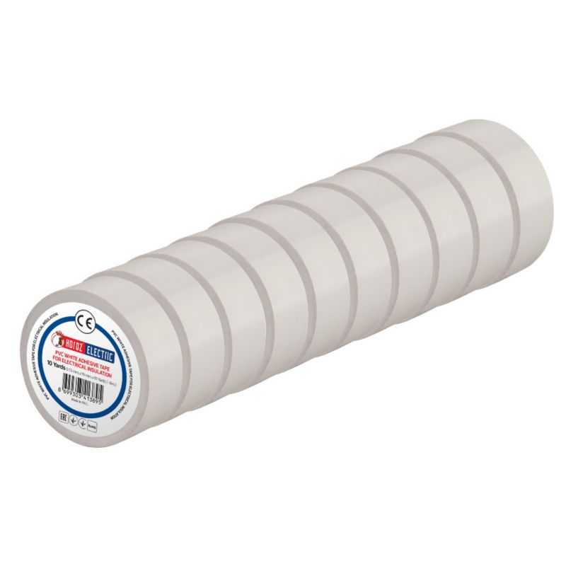 Taśma izolacyjna HOROZ elektroizolacyjna PVC 19mmx9m biała 10szt.