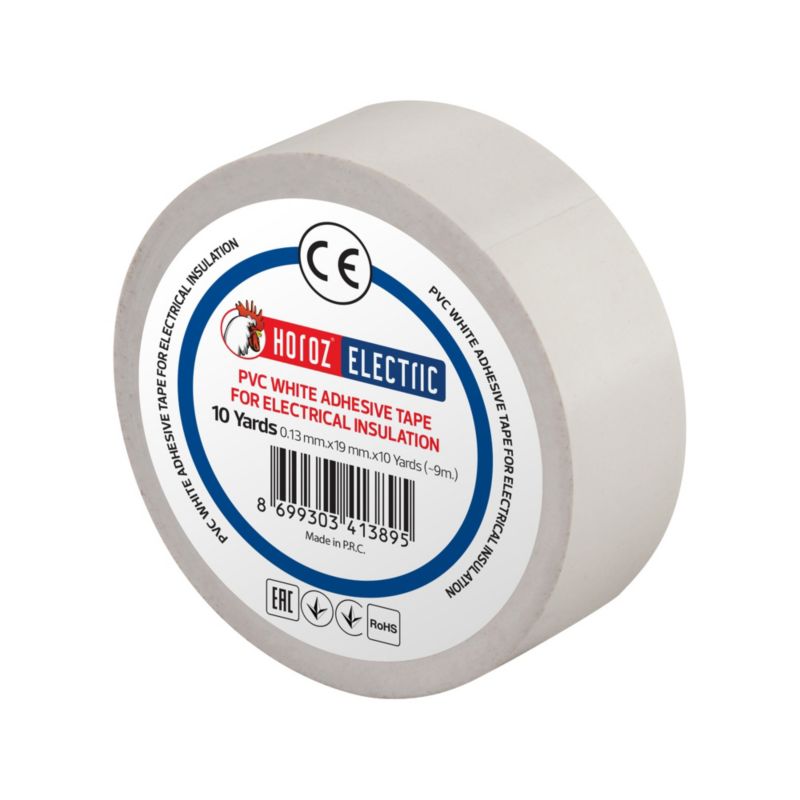 Taśma izolacyjna HOROZ elektroizolacyjna PVC 19mmx9m biała 1szt.