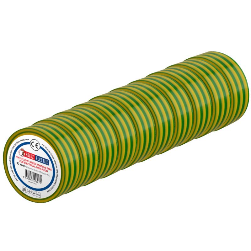 Taśma izolacyjna HOROZ elektroizolacyjna PVC 19mmx9m żółto-zielona 10szt.