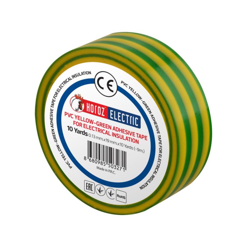 Taśma izolacyjna HOROZ elektroizolacyjna PVC 19mmx9m żółto-zielona 1szt.