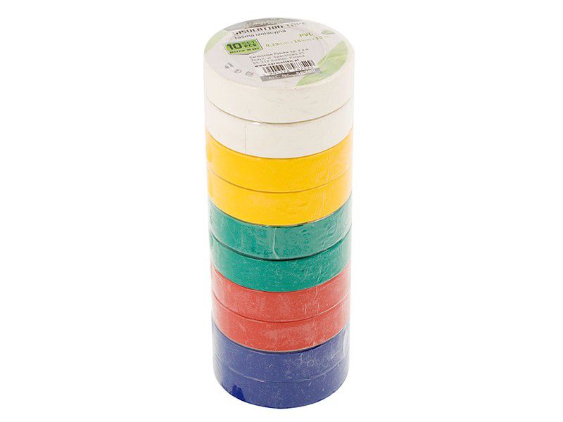 Taśma izolacyjna PCV 0,13 mm x 15 mm x 10 m, 5 kolorów, 10 szt.