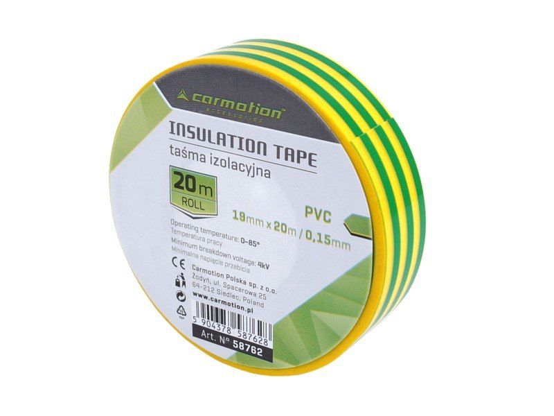 Taśma izolacyjna PVC 0,15 mm x 19 mm x 20 m, zielono-żółta, 1 szt.