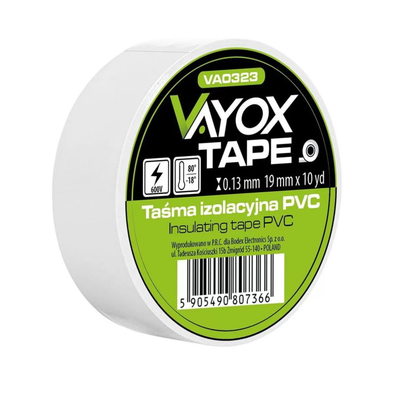 Taśma izolacyjna PVC 19mm x 10yd biała VA0323 Vayox 1szt.